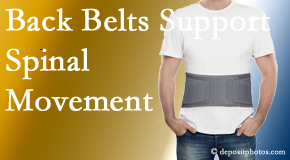 Medical Spine and Sports Injury and Rehab Centers offers backing for the benefit of back belts for back pain sufferers as they resume activities of daily living.