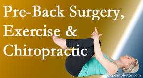 Medical Spine and Sports Injury and Rehab Centers offers beneficial pre-back surgery chiropractic care and exercise to physically prepare for and possibly avoid back surgery.