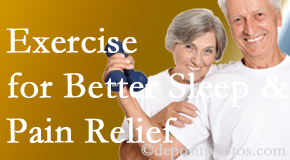 Medical Spine and Sports Injury and Rehab Centers incorporates the suggestion to exercise into its treatment plans for chronic back pain sufferers as it improves sleep and pain relief.