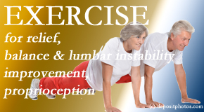 Spine & Sports Rehab Center instructs low back pain sufferers simple exercises that address lumbar spine instability. 