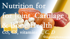 Medical Spine and Sports Injury and Rehab Centers describes the benefits of vitamins A, C, and D as well as glucosamine and chondroitin sulfate for cartilage, joint and bone health.