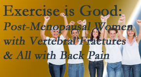 Medical Spine and Sports Injury and Rehab Centers promotes simple yet enjoyable exercises for post-menopausal women with vertebral fractures and back pain sufferers.