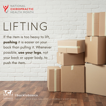 Spine & Sports Rehab Center advises lifting with your legs.
