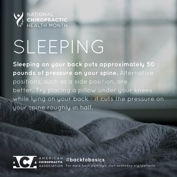 Spine & Sports Rehab Center recommends putting a pillow under your knees when sleeping on your back.